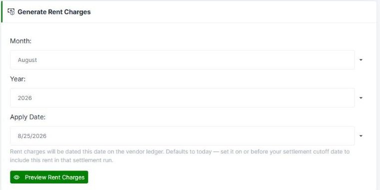 Rent management in Syncrostore, generating a cycle of charges before it is committed