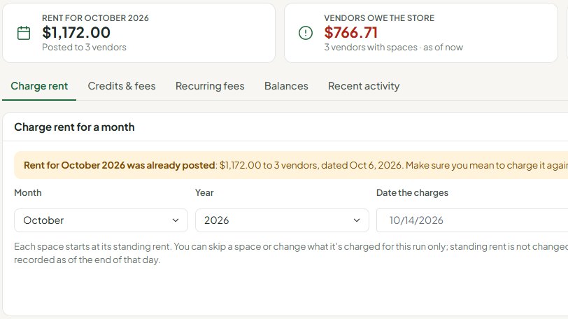 Rent management in Syncrostore, generating a cycle of charges before it is committed