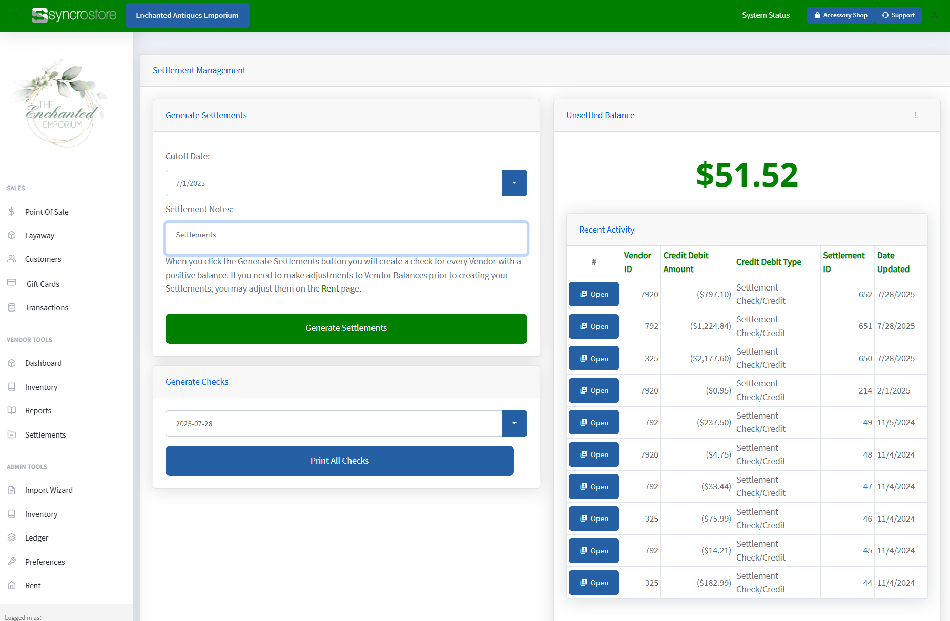 syncrostore settlement management Settlement Management