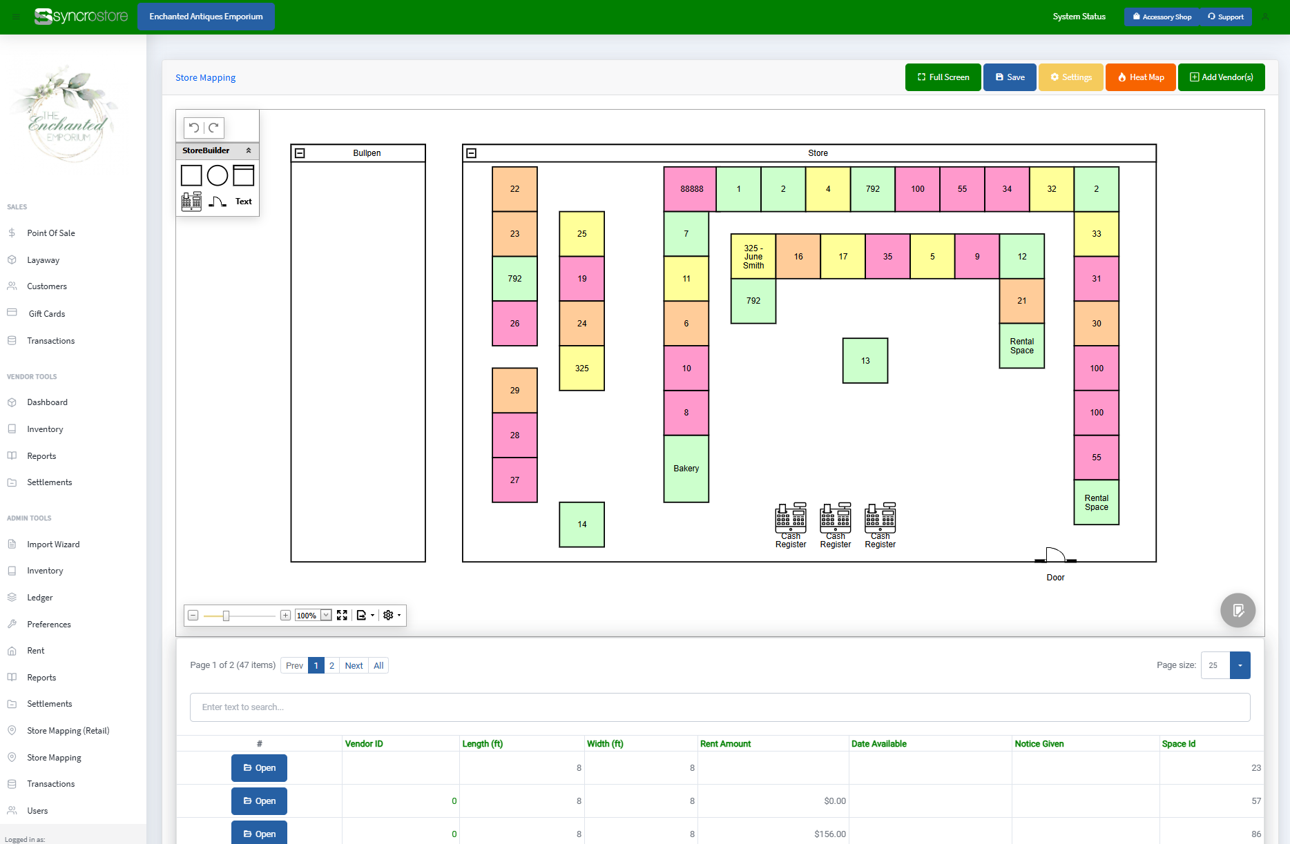 syncrostore vendor store mapping Rent & Space Management